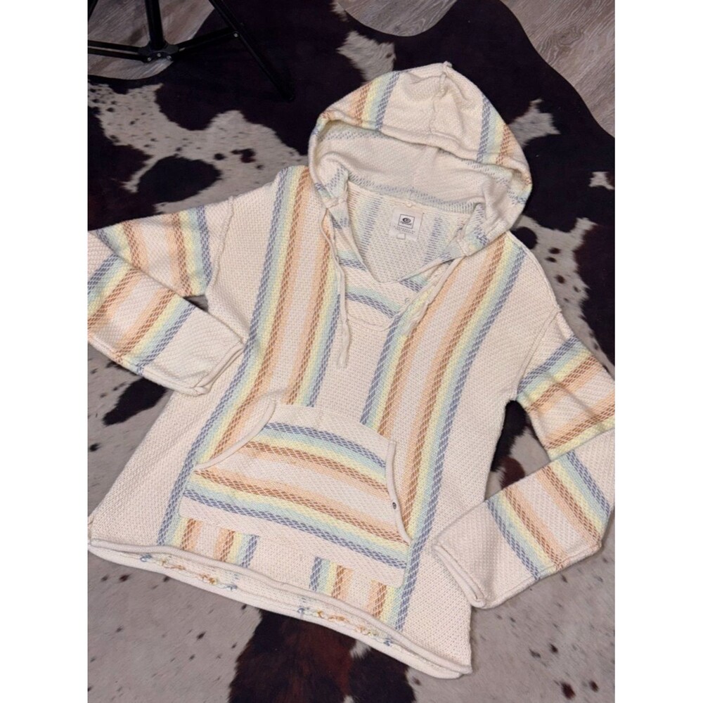 Rip Curl Cream Striped V-Neck Baja Hoodie Sweater